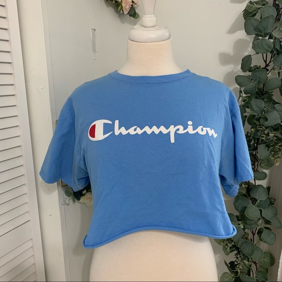 Champion Tops - Champion Cropped Baby Blue Logo T-shirt Medium